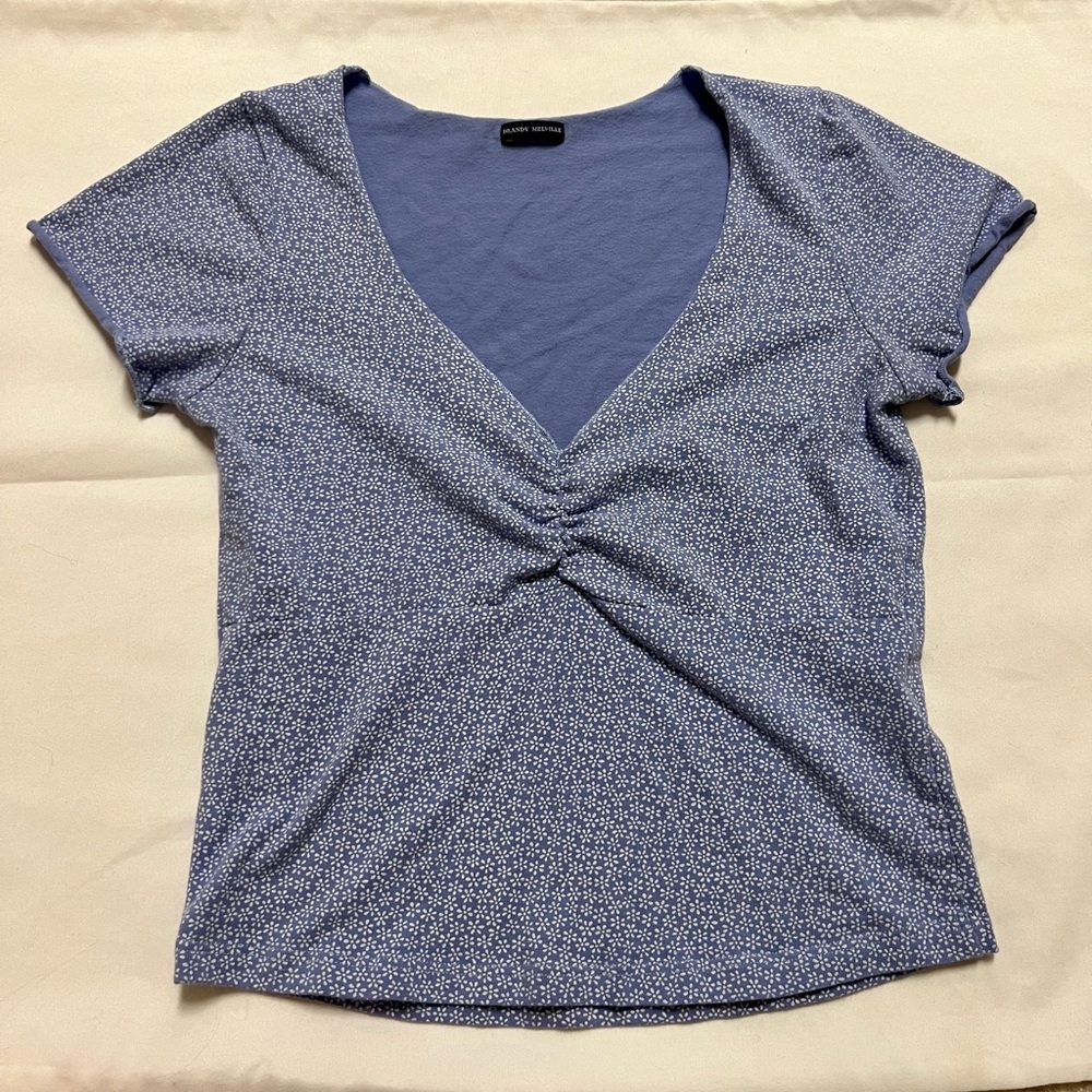 Brandy Melville blue floral Gina short sleeve top size small